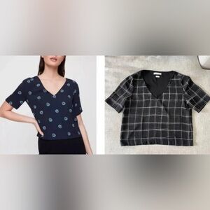 NWOT Aritzia Babaton Cropped Short Sleeve Randy Blouse Light Patterned